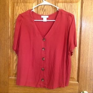 Button up Short Sleeve Pink/ Red Blouse
